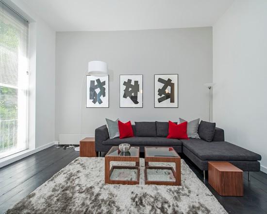 La composition du canapé gris avec les tables en bois a donné une touche de modernité au salon!