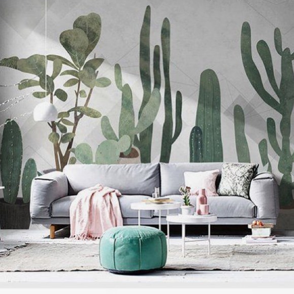 papier peint cactus dans la chambre
