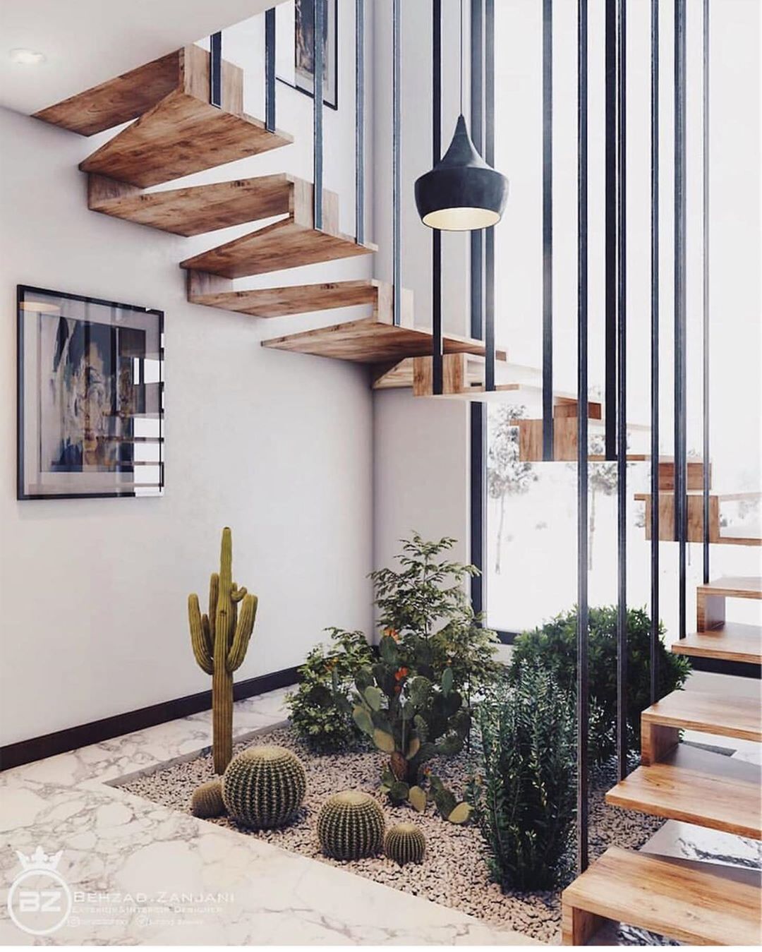 jardin de cactus sous les escaliers